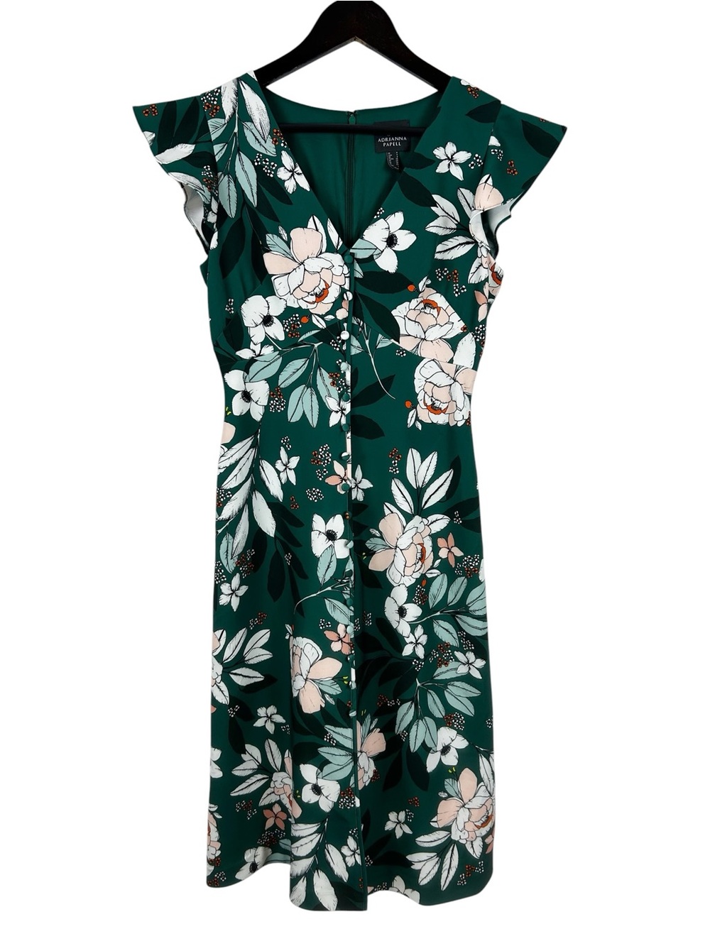 Adriana Papell Green Ruffle Sleeve Midi Dress Women's Size 4